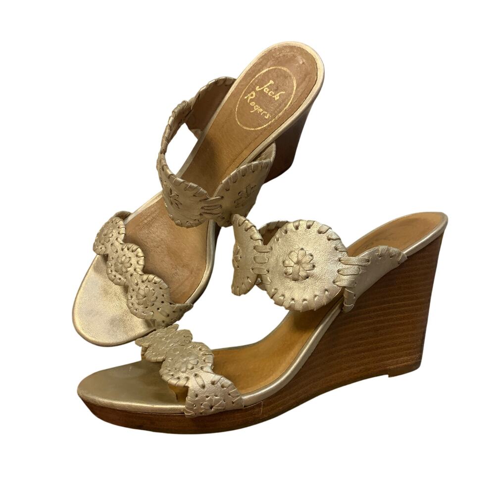 Jack Rogers Shelby Wedges Wedged Sandals Gold Leather Size 8
